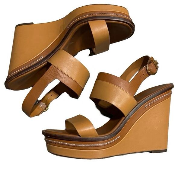 Tory Burch Shoes - Tory Burch Selby brown Wedge Heels Slip On Size 11 two tone leather sandals